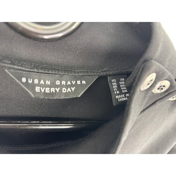 Susan Graver Everyday Mock Neck Button Shoulder Long Sleeve Stretch Top Black 2X - Picture 4 of 6